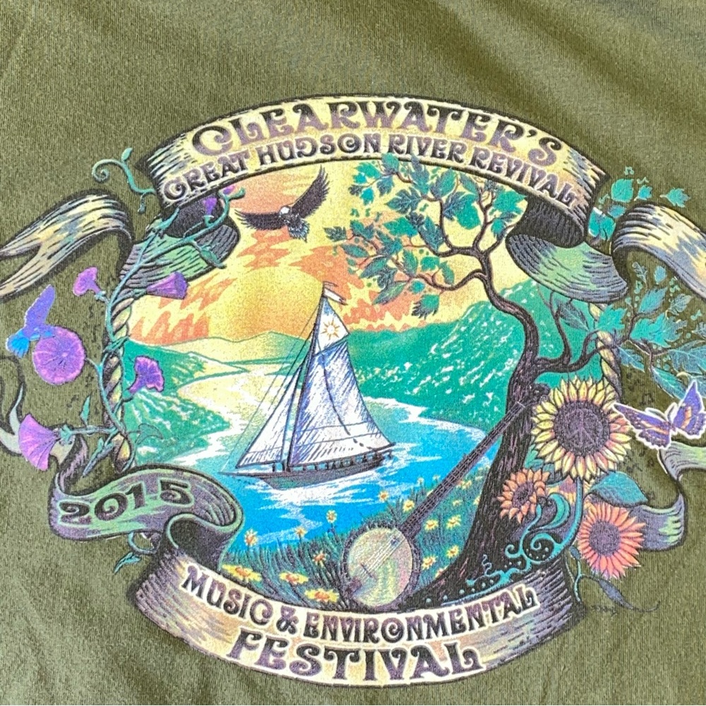 Clearwaters Revival Music Festival Shirt Mens Large Green Naturecore Fish Hippie